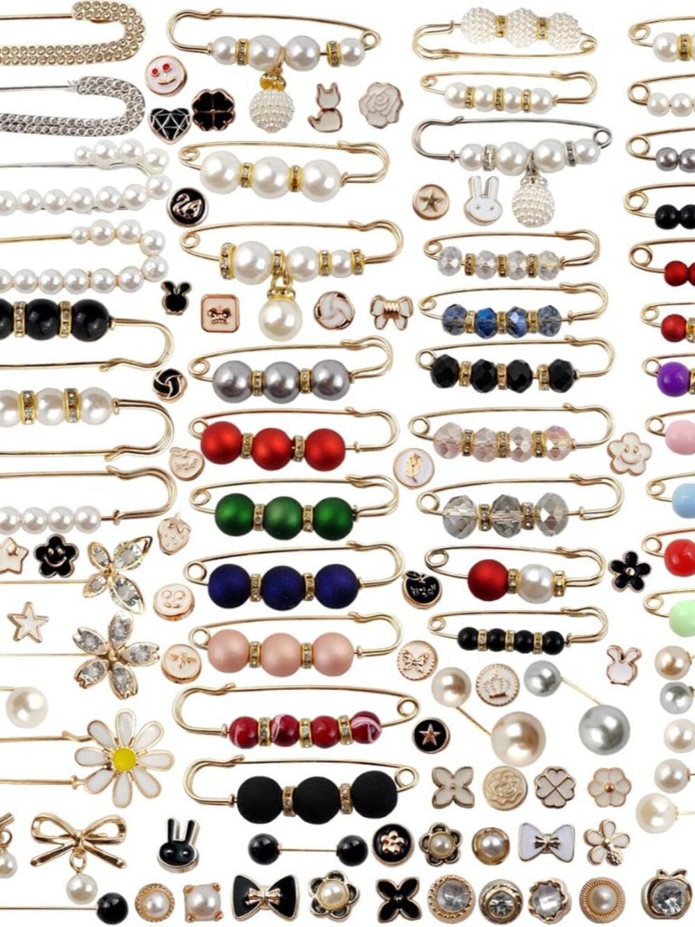110PCS Pearl Brooch Pins Women Decorative Safety Pins Pant Clothing Shawl Clips
